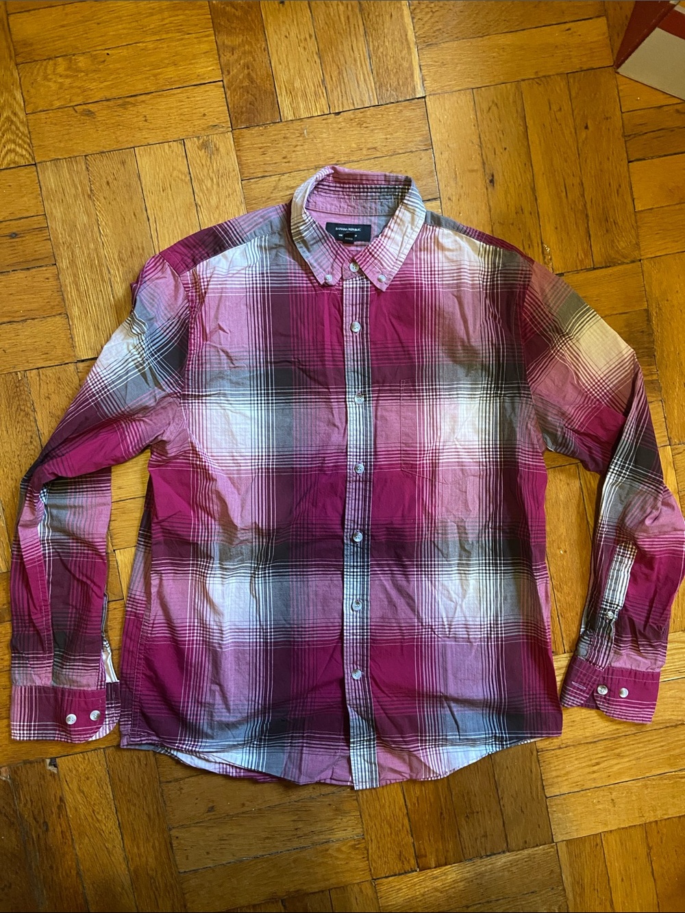 Banana Republic Magenta and White Plaid Button-Down Shirt